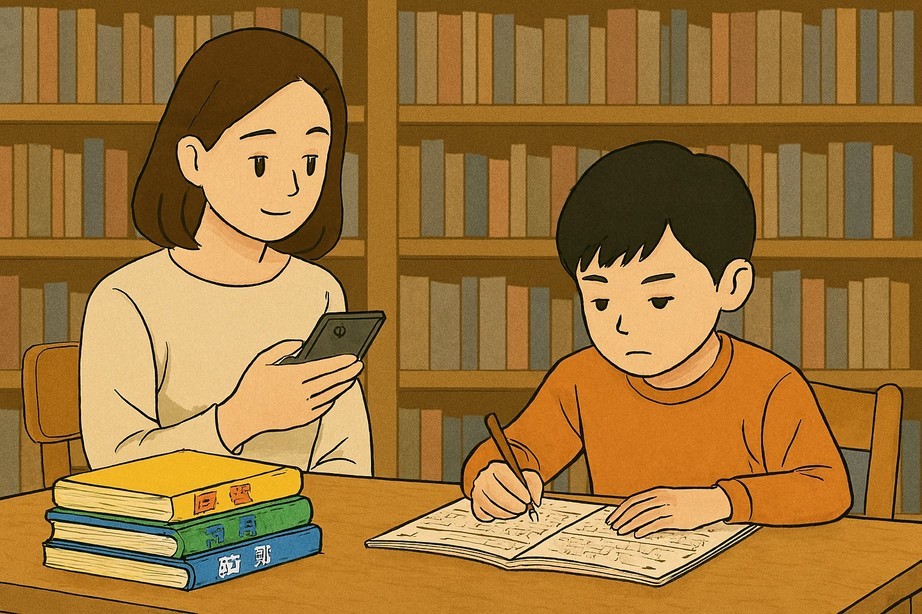 �q�ǂ��́A�e�̊w�Ԏp���ώ@���Ă���i�R�����E�w�тƕ�炵�̑��k���j